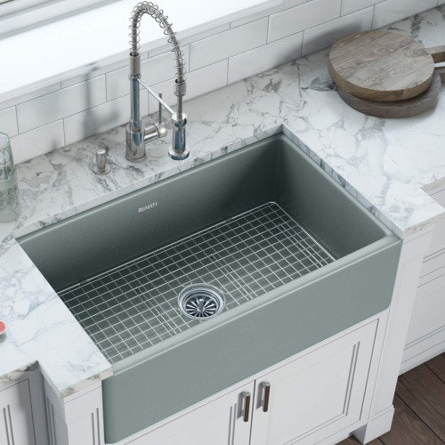 Ruvati 33 x 20 inch Fireclay Reversible Farmhouse Apron-Front Kitchen Sink Single Bowl - Horizon Gray - RVL2300GR