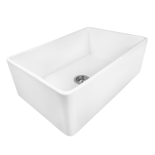 Ruvati 33 x 20 inch Fireclay Reversible Farmhouse Apron-Front Kitchen Sink Single Bowl - White - RVL2300WH