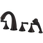Kingston Brass Three Handle Roman Tub Filler Faucet with Hand Shower - Brushed Nickel KS53685FL