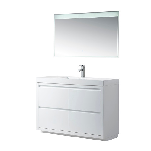 Vanity Art 48 Inch White Bathroom Vanity With Resin Top