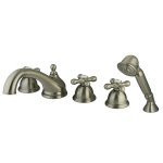 Kingston Brass Three Handle Roman Tub Filler Faucet with Hand Shower - Brushed Nickel KS33585AX