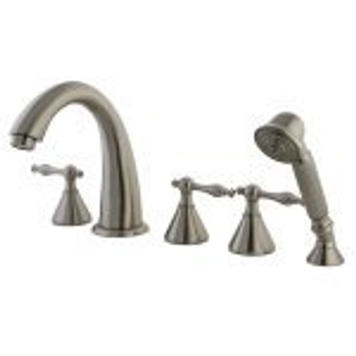 Kingston Brass Three Handle Roman Tub Filler Faucet with Hand Shower - Satin Nickel KS23685NL