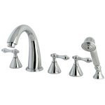 Kingston Brass Three Handle Roman Tub Filler Faucet with Hand Shower - Polished Chrome - KS23615AL