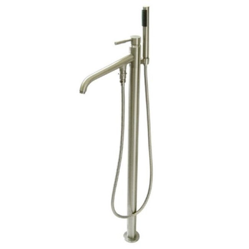 Kingston Brass Single Handle Floor Mount Roman Tub Filler Faucet with Hand Shower - Brushed Nickel - KS8138DL