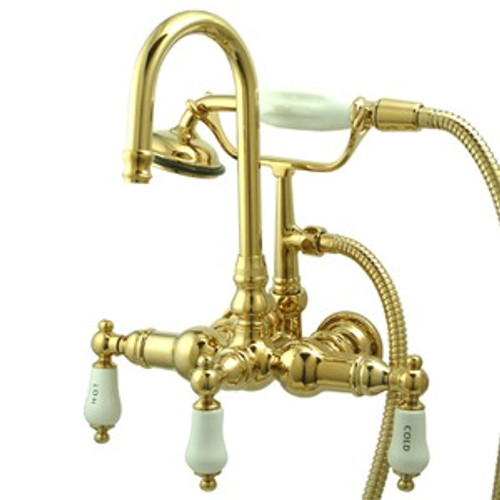 Kingston Brass Wall Mount Clawfoot Tub Filler Faucet with Hand Shower - Polished Brass CC9T2