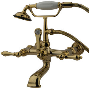 Kingston Brass Wall Mount Clawfoot Tub Filler Faucet with Hand Shower - Polished Brass CC541T2