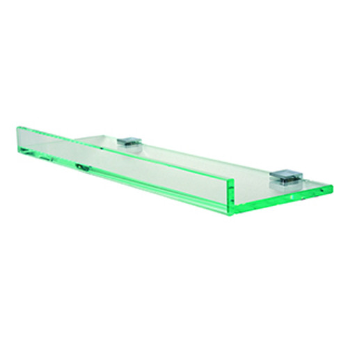 Valsan PTR126040PV Pombo Tetris R Glass Shelf with Front Lip and Square Backplate 15 3/4" X 4 7/8" - Polished Brass