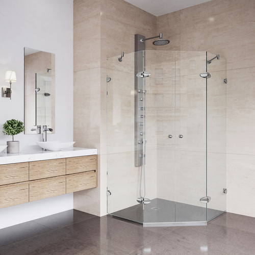 Vigo 46 in. L x 46 in. W x 73 in. H Gemini Frameless Neo-Angle Shower Enclosure with Chrome Hardware