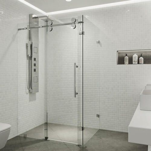 Vigo 34 in. L x 58 in. W x 74 in. H Winslow Frameless Sliding Door Shower Enclosure  with Chrome Hardware