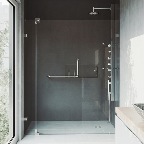 Vigo VG6042BNCL48 Pirouette Adjustable Frameless Pivot Shower Door with Brushed Nickel Hardware