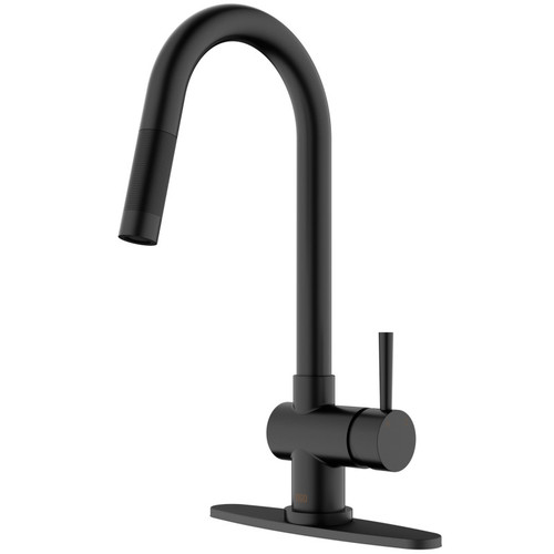 Vigo VG02008MBK1 Gramercy Pull-Down Kitchen Faucet With Deck Plate In Matte Black