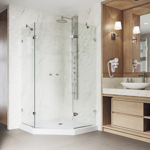 Vigo 47 in. L x 47 in. W x 77. in H Gemini Frameless Neo-Angle Shower Enclosure With Low-Profile Base