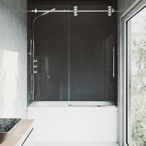 Vigo 56-60 in. W x 66 in. H Elan Frameless Adjustable Sliding Tub Door with Stainless Steel Hardware