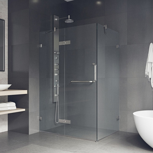 Vigo 30 in. L x 46 in. W x 73 in. H Monteray Frameless Shower Enclosure with Brushed Nickel  Hardware