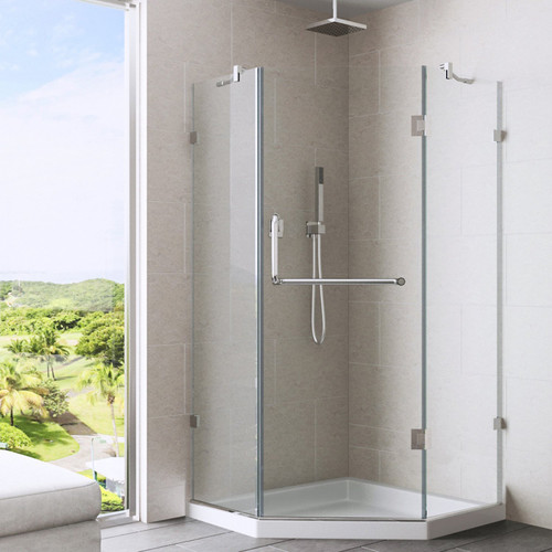 Vigo VG6062CHCL38WS Piedmont Frameless Neo-Angle Shower Enclosure With Low-Profile Base and with Chrome Hardware