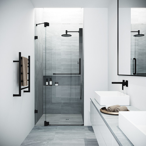 Vigo VG6042MBCL42 Pirouette Adjustable Frameless Pivot Shower Door with Matte Black Hardware