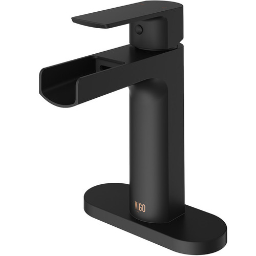 VIGO VG01042MBK1 Ileana Single Hole Bathroom Faucet with Deck Plate in Matte Black