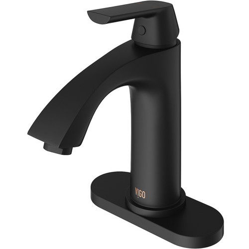 Vigo VG01028MBK1 Penela Single Hole Bathroom Faucet With Deck Plate In Matte Black