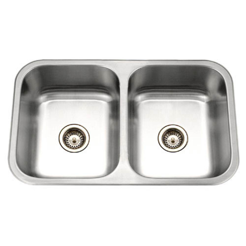 Hamat GOURMET 31 1/2" X 20 3/16" Undermount 50/50 Double Bowl Kitchen Sink & Strainer - Stainless Steel