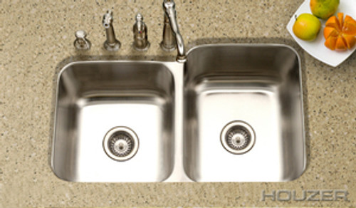 Hamat CLASSIC 31 1/2" X 20 3/16" Undermount 60/40 Double Bowl Kitchen Sink & Strainer - Stainless Steel