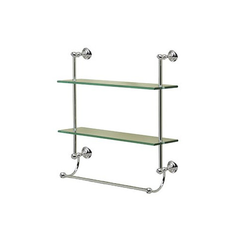 Valsan 66308ES Kingston Satin Nickel Two Tier Glass Shelf with Towel Bar