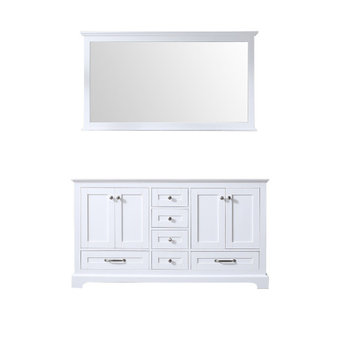 Lexora Dukes 60 Inch White Double Vanity Cabinet, no Top and 58 Inch Mirror