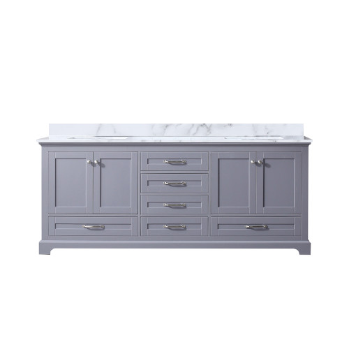 Lexora Dukes 80 Inch Dark Grey Double Vanity Cabinet, White Carrara Marble Top, White Square Sinks and no Mirror