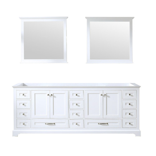 Lexora Dukes 84 Inch White Double Vanity Cabinet, no Top and 34 Inch Mirrors