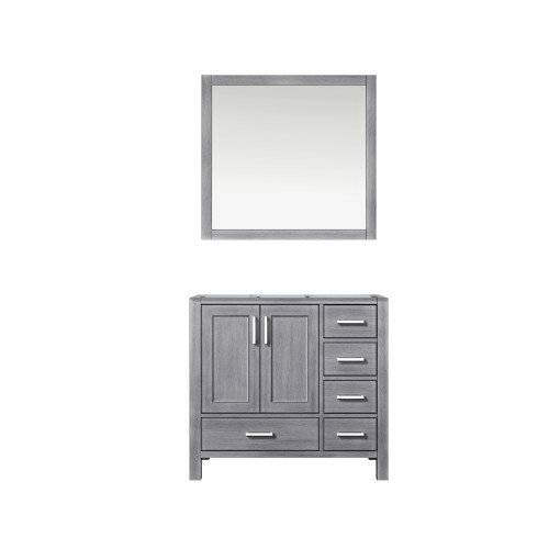 Lexora Jacques 36 Inch Distressed Grey Single Vanity, no Top and 34 Inch Mirror - Left Version