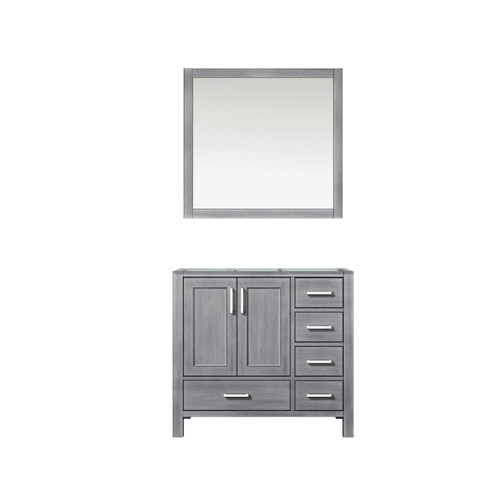 Lexora Jacques 36 Inch Distressed Grey Single Vanity Cabinet, no Top and 34 Inch Mirror - Left Version