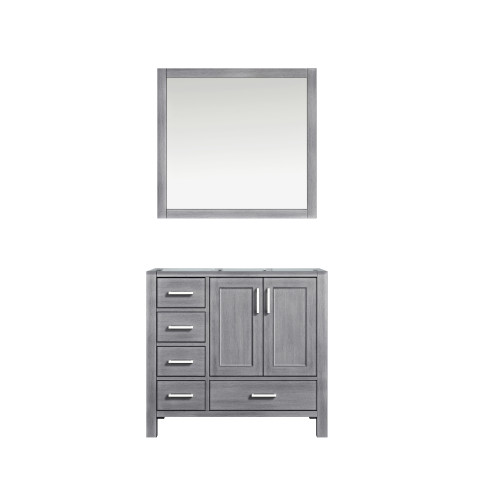 Lexora Jacques 36 Inch Distressed Grey Single Vanity, no Top and 34 Inch Mirror - Right Version