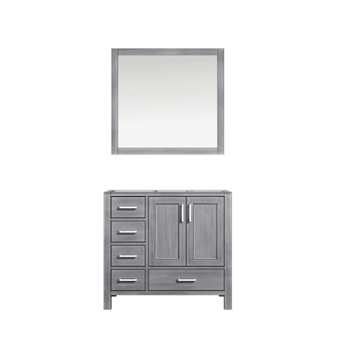 Lexora Jacques 36 Inch Distressed Grey Single Vanity Cabinet, no Top and 34 Inch Mirror - Right Version Lexora Jacques 36 Inch Distressed Grey Single Vanity Cabinet, no Top and 34 Inch Mirror - Right Version