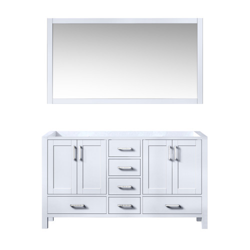 Lexora Jacques 60 Inch White Double Vanity Cabinet, no Top and 58 Inch Mirror