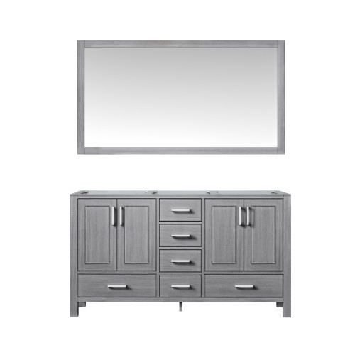 Lexora Jacques 60 Inch Distressed Grey Double Vanity, no Top and 58 Inch Mirror