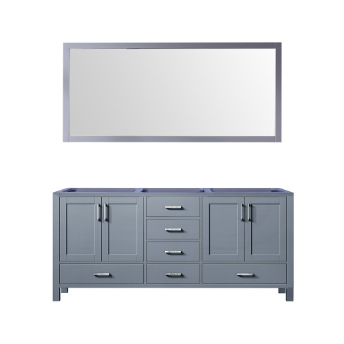 Lexora Jacques 72 Inch Dark Grey Double Vanity Cabinet, no Top and 70 Inch Mirror