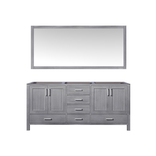 Lexora Jacques 72 Inch Distressed Grey Double Vanity Cabinet, no Top and 70 Inch Mirror
