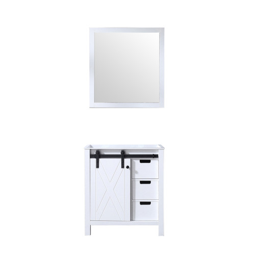 Lexora Marsyas 30 Inch White Single Vanity Cabinet, no Top and 28 Inch Mirror