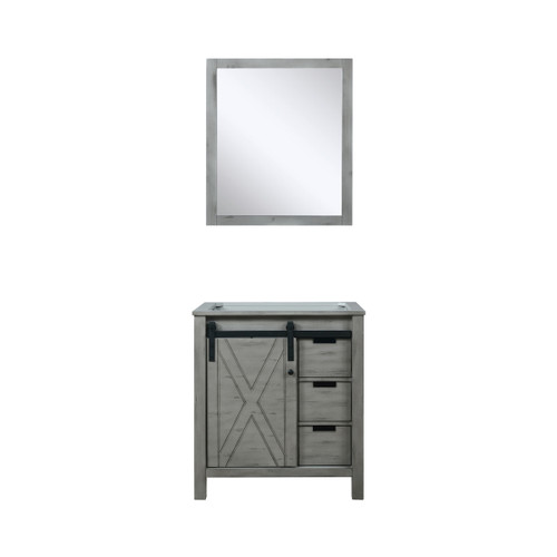 Lexora Marsyas 30 Inch Ash Grey Single Vanity Cabinet, no Top and 28 Inch Mirror