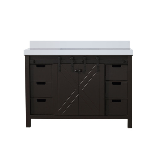 Lexora Marsyas 48 Inch Brown Single Vanity Cabinet, White Quartz Top, White Square Sink and no Mirror