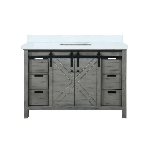 Lexora Marsyas 48 Inch Ash Grey Single Vanity Cabinet, White Quartz Top, White Square Sink and no Mirror