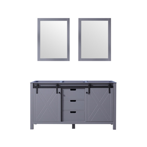 Lexora Marsyas 60 Inch Dark Grey Double Vanity, no Top and 24 Inch Mirrors