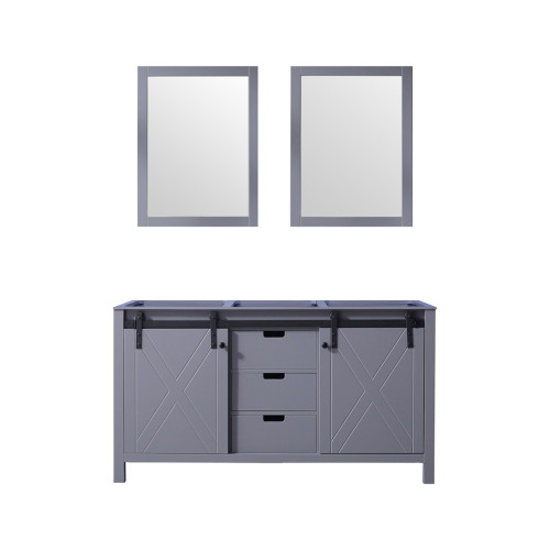 Lexora Marsyas 60 Inch Dark Grey Double Vanity Cabinet, no Top and 24 Inch Mirrors