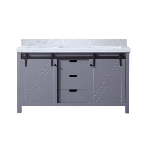 Lexora Marsyas 60 Inch Dark Grey Double Vanity Cabinet, White Carrara Marble Top, White Square Sinks and no Mirror