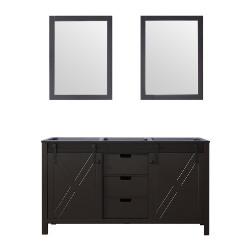 Lexora Marsyas 60 Inch Brown Double Vanity Cabinet, no Top and 24 Inch Mirrors