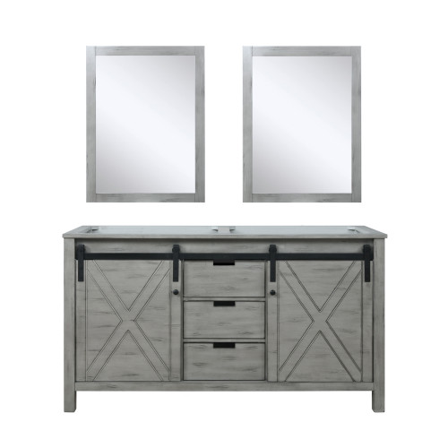 Lexora Marsyas 60 Inch Ash Grey Double Vanity Cabinet, no Top and 24 Inch Mirrors