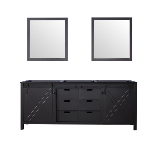 Lexora Marsyas 80 Inch Brown Double Vanity Cabinet, no Top and 30 Inch Mirrors