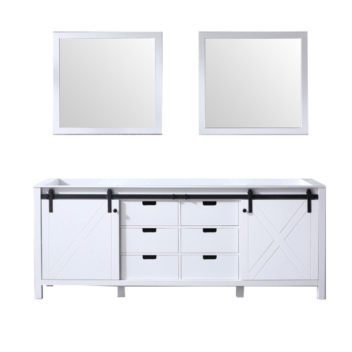 Lexora Marsyas 84 Inch White Double Vanity, no Top and 34 Inch Mirrors