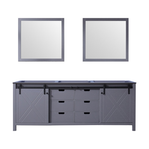 Lexora Marsyas 84 Inch Dark Grey Double Vanity Cabinet, no Top and 34 Inch Mirrors