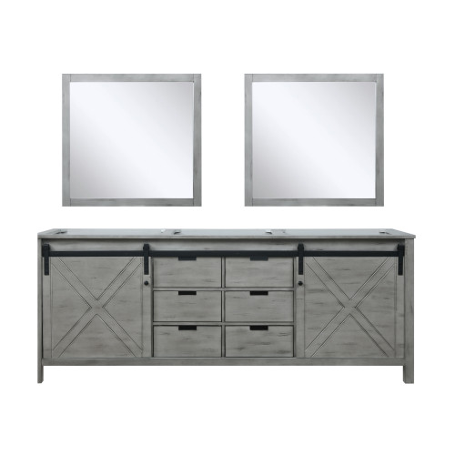 Lexora Marsyas 84 Inch Ash Grey Double Vanity Cabinet, no Top and 34 Inch Mirrors