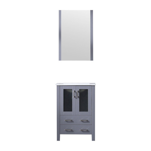 Lexora Volez 24 Inch Dark Grey Single Vanity Cabinet, Integrated Top, White Integrated Square Sink and 22 Inch Mirror